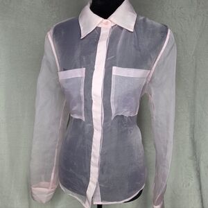 Rachel Zoe Sheer Pink Button-Up Blouse Great For Layering Or As A Beach Cover Up